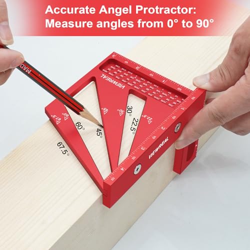 Multi-Angle 3D Measuring Ruler: 22.5/30/45/60/67.5/90 Degree Aluminum Alloy Square Ruler Protractor, Ideal for Engineer Carpenter Crafting, Drawing - color: Red