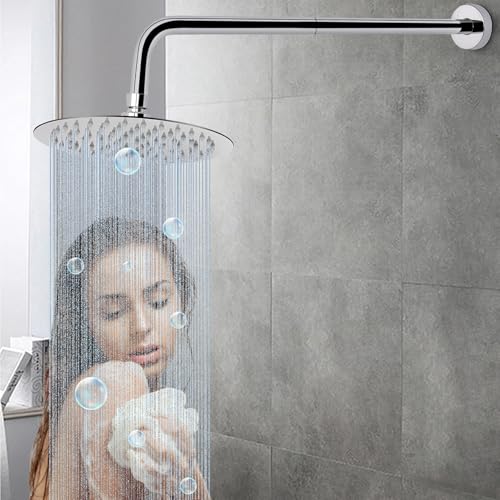 Shower Arm with Flange and Teflon Tape, Wall Mounted Shower Pipe 304 Stainless Steel Extension Arm for Fixed Shower Head & Handheld (20 Inch, Chrome) - color: Chrome, style: 20 Inch