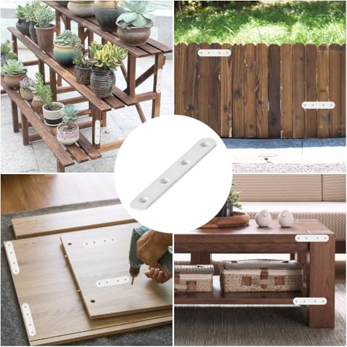 8 Pack 4 Inch Flat Bracket Straight Brace, White Stainless Steel Mending Plates, Heavy Duty Repair Brackets for Wood with Mounting Screws - size: 8 Pcs/ 4” x 0.8”