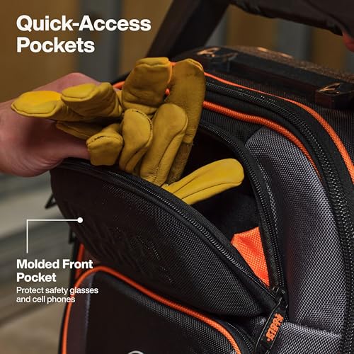 Klein Tools 55604 Rolling Tool Backpack, Tool Bag with 28 Pockets, Heavy Duty Retractable Handle, Large Storage Interior, 3-Inch Wheels - size: Rolling Tool Backpack
