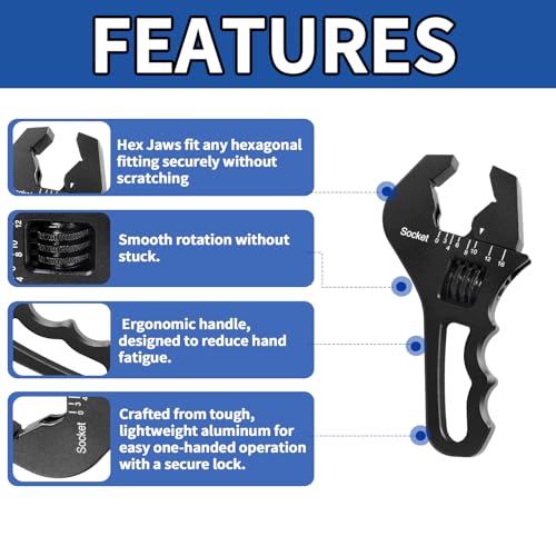 AN Fittings Wrench 3AN-16AN Adjustable AN Wrench Lightweight Aluminum,Compact Size,Black (With Nylon 4" Vise Jaws Pads) - color: Black, size: Small