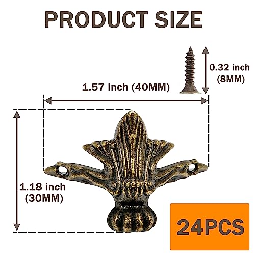 24 PCS Antique Brass Box Legs Feet for Wood Jewelry Treasure Storage Chest - color: Bronze