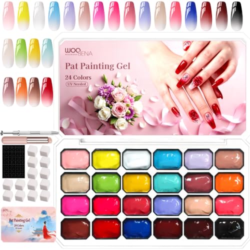 24 Colors Pat Pat Gel Polish Palette, High Pigment All-in-One Blooming Patting Nail Polish Set, Ombre Gel Nail Polish Kit DIY Ombre Nails for Salon or Home Use - color: 24-Colors-A