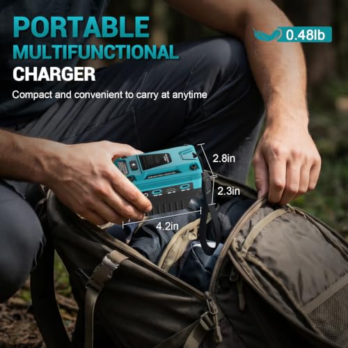 140W Fast Battery Bidirectional Charger Compatible with Makita 18V Battery | Dual USB-C 140W Output, Single USB-A 18W Output, Maximum Output of 280W, 700LM LED Work Light & LED Display (No Battery) - color: Blue