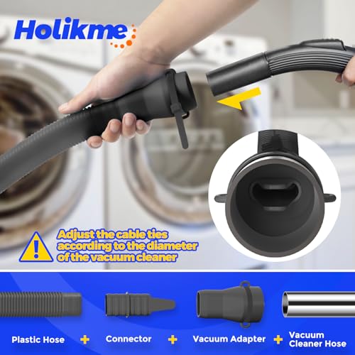 Holikme Dryer Vent Cleaner Kit, Vacuum Hose Attachment, 2-Piece, Black | Adjustable Cable Tie for Easy Attachment, Flexible Lint Brush Removes Lint from Dryer Lint Screens and Tight Spaces - color: Black