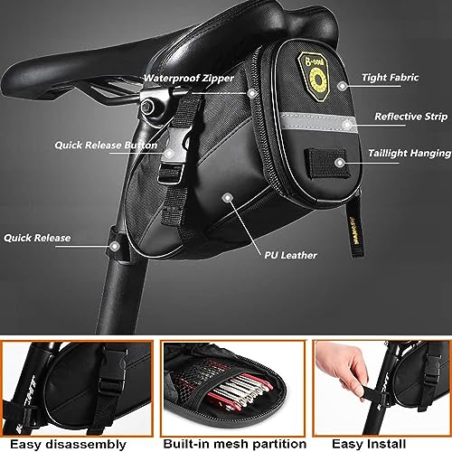 Bike Repair Tool Kit with Mini Bicycle Pump,16-in-1 Bike Multitool, Portable Bicycle Flat Tire Repair Kit for Road MTB EBikes, Bike Emergency Repair Kit, Saddle Bag with Tail Light - style: Repair Tool Kit With Bike Light