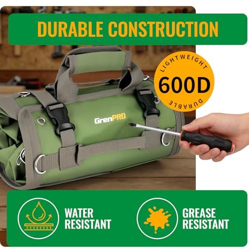 GrenPRO Roll Up Tool Bag With Detachable Pouches, Green - color: Green