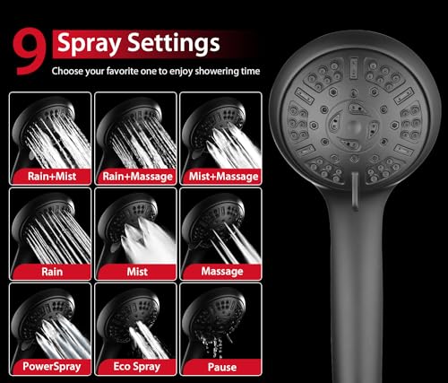 GRICH Shower Head with Handheld Spray - Dual High Pressure Showerhead - color: Black, size: 2.5 GPM