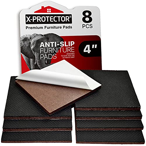 X-PROTECTOR Non Slip Furniture Pads - 8 pcs Premium Furniture Grippers 4"! - size: 8 Square 4"