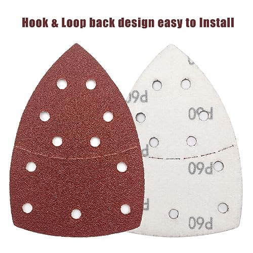 50 PCS Mouse Detail Sander Sandpaper, 60 Grit Palm Sander Sandpaper 11 Holes Hook and Loop Sander Pads Triangular Sanding Sheets Abrasive Sanding Paper for Mouse Sander - size: 60 Grit