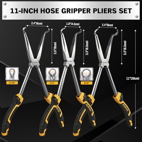 3-Piece 11" Hose Gripper Plier Set, Long Reach Hose Gripping Pliers, 5/16-Inch, 1/2-Inch, 3/4-Inch Diameter, Spark Plug Boot Removal Pliers, Serrated Jaws for Hard to Reach Tight Spaces - style: 3pcs Hose Gripper