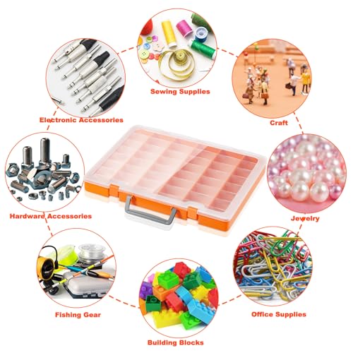Bluedale 2 Pack 48 Grids Large Plastic Organizer Box with Adjustable Dividers, Beads Storage Containers Compartment Tackle Box Case for Crafts Hobby Small Parts Fishing Seeds Jewelry (Orange) - size: Orange-2P