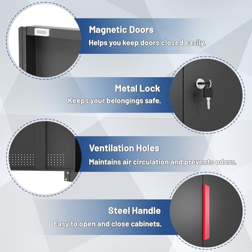 Metal Storage Cabinet with Wheels,71"H Garage Cabinets with 4 Adjustable Shelves + Lockable Door,Heavy-Duty Garage Cabinet and Storage System for Garage,Home Workshop & Office(200 lbs per shelf)