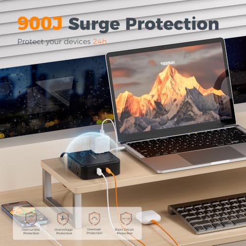 TESSAN Surge Protector Power Strip with 900J Surge Protection, 15 Ft, Black - color: Black with 1 USB C, size: 15 feet