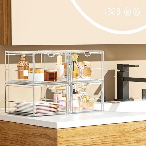 caktraie 4-Pack Acrylic 6-Drawer Office & Makeup Storage Organizer,Desk - size: 6 Drawers