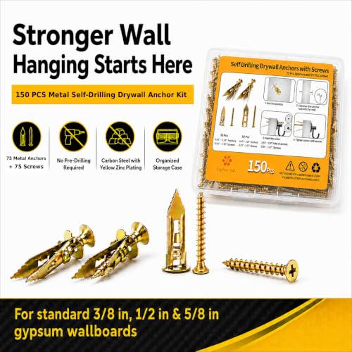 Jyphorixal 150Pcs Self Drilling Drywall Anchors with Screws Kit,Zinc Plated Steel,2 Sizes Expansion Screws and 2 Sizes Wall Anchors, Easy Application No Drill or Holes in Wall. - size: 150Pcs 2Size kit