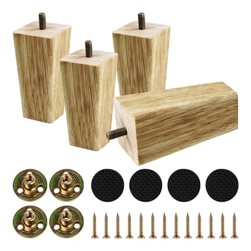 4PCS 4 Inch Solid Wood Furniture Legs, Square Wooden Sofa Couch Feet Leg Replacement for Desk Cabinet Bench Dresser Chair Bookcase Risers Parts, Log Stain - size: 4 Inch