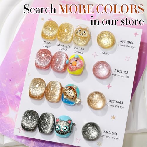 Double Rhythm 15ML Glitter Glass Cat Eye Gel Polish with Magnet Holographic Glitter Shimmer Translucent Sheer Color Salon Soak Off Magnetic Gel Polish at Home (Coffee Brown-MC1063) - color: Glitter Coffee Brown