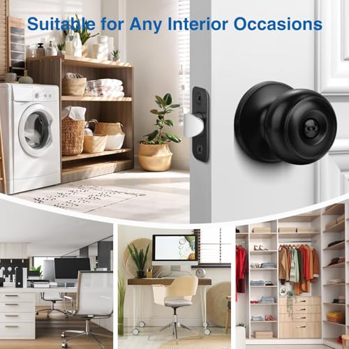 Privacy Door Knob, 5 Pack Black Round Keyless Doorknobs Interior Lockset - color: Matte Black