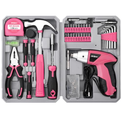 Hi-Spec 4V Electric Ladies Screwdriver Tool Kit Compact Portable Case, Pink - color: Pink