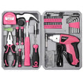 Hi-Spec 4V Electric Ladies Screwdriver Tool Kit Compact Portable Case, Pink - color: Pink