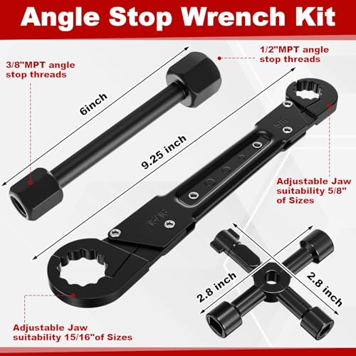 5 Pcs Angle Stop Wrench Kit Plumbing Tool, Compression Sleeve Puller for 1/2" Compression Fitting Ferrule Puller Removal Tool for 1/2" Copper Tubing 4-way Multi-functional Utility Key (Black) - color: Black