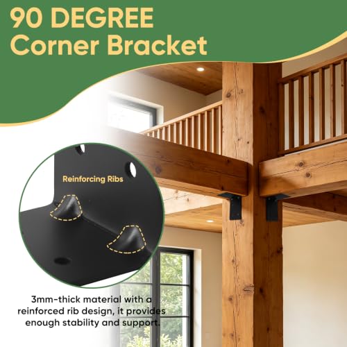 8 Pcs 4"x4"x3" 90 Degree Black Metal Corner Brackets, 3MM Thick - size: 4×4×3