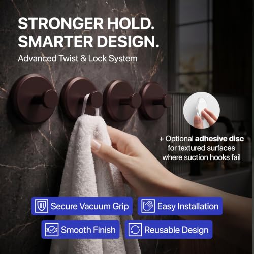 HOME SO Suction Cup Hooks for Shower & Bathroom Towel Holder 4-Pack Bronze - color: Dark Bronze, size: 4 Pack