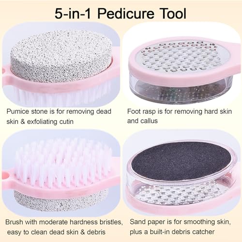 Foot Scrubber Brush with Pumice Stone for Feet Callus Remover Pedicure Tool - color: Pink