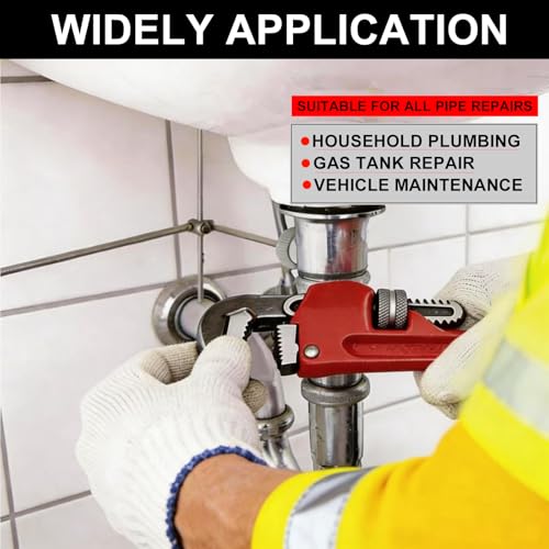 Heavy Duty 6 Inch Adjustable Pipe Wrench - Mini Straight Plumbing Tool for Tight Spaces & DIY Repairs, Red