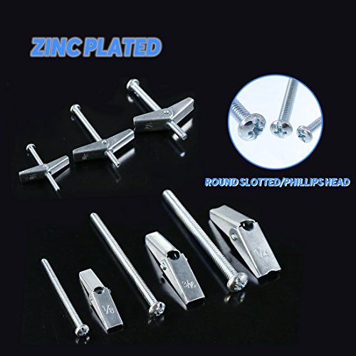 Glarks 24Pcs 1/8'', 3/16'', 1/4'' Toggle Bolt and Wing Nut Assortment Kit Zinc Plated Steel Round Head Toggle Bolts for Hanging Heavy Items on Drywall