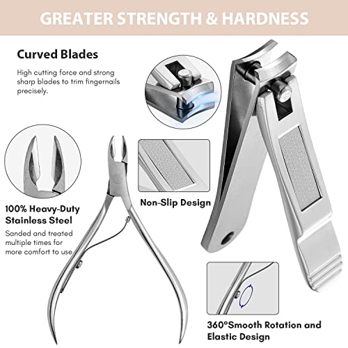 FAMILIFE Stainless Steel Manicure Set 11-in-1 Professional Nail Clipper Kit | Portable Leather Travel Case, Pedicure & Grooming Tools for Fingernails & Toenails, Luxury Gifts for Men & Women, Rose Gold - color: Gold
