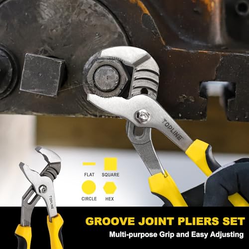 TOPLINE 4-piece Groove Joint Pliers Set with12-in, 10-in, 8-in and 6-in - style: Bi-Material Handle