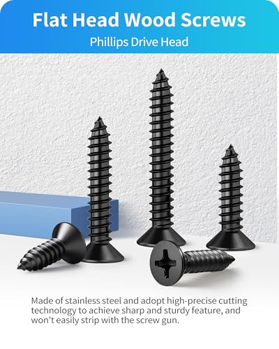 550Pcs 304 Stainless Steel Wood Screws Assortment Kit, Phillips Flat Head Sheet Metal Screws Self Tapping Screws Set, #4#6#8#10#12 Wood Assorted Screw (Black-Flat Head 550PCS) - style: Black-Flat Head 550PCS