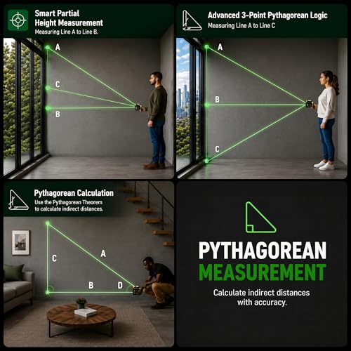 4-in-1 Digital Green Laser Tape Measure, 16FT Auto-Lock Tape, 328FT Laser