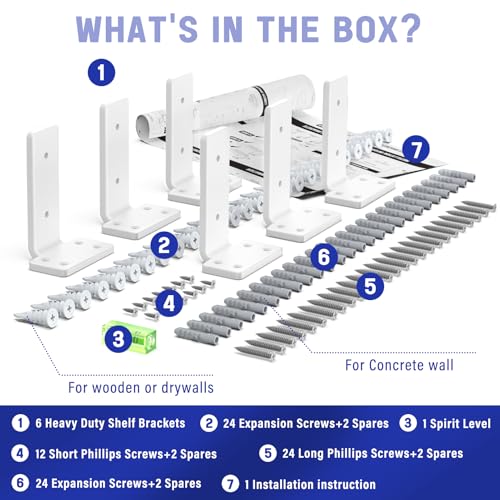 Goovilla Shelf Bracket, Floating Shelf Brackets 4 inch Long, 6 Pack, White - size: 4 Inch, style: White 6Pack