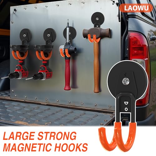 3 PCS Magnetic Garage Storage Hooks, Strong Magnetic Hooks Heavy Duty, Large Magnet Hooks for Hanging Heavy Duty Garage Tools and Garden Tools - color: 2.6in Magnet-3 Pack-Orange
