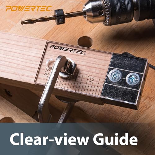 POWERTEC Dowel Jig Kit, Doweling Jig Kit 1/2", Self Centering Dowel Jigs Woodworking, Laser Cut Witness Mark, with Depth Scale, Drill Guide Dowel, Cobalt M-35 Drill Bit & Split Ring Stop Collar 71717 - style: 1/2" Doweling Jig Kit w/ Bit & Collar