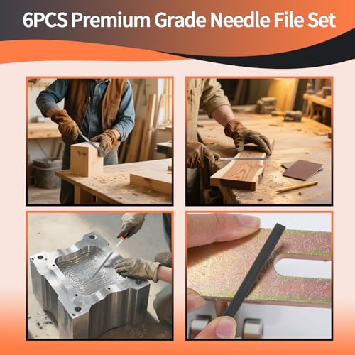 KUZURYU 6-Piece Metal Needle File Set - Hardened Alloy Steel Includes Flat, Warding, Square, Triangular, Round, and Half-Round Files - size: Needle File-6PCS