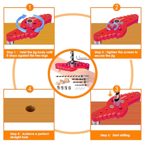 Dowel Jig Kit for Floating Shelf Bracket(& 1/2" x 11.8" Drill Bit), Self-Centering Scriber(& 1/4", 5/16", 3/8" Drill Bit),Drill Guide for Hidden Shelf Brackets & Mantels,Centering Hole Drill(Red) - color: Red