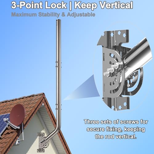 53" Heavy Duty Adjustable Antenna Wall Mount – 430 Stainless Steel J-Pole Solid Mast Bracket for Starlink (Adapter Required), TV Antennas, Weather Stations – 1.38" OD Pivot Base (Silver) - color: 53‘’ Long Wall Mount Silver