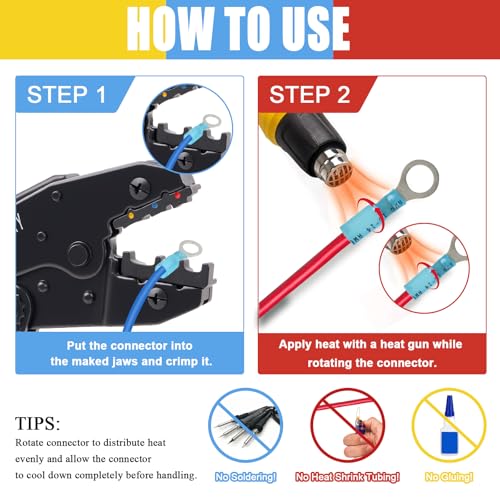 Crimping Tool for Heat Shrink Connectors, Ratcheting Wire Terminal Crimper