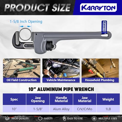 10 Inch Aluminum Pipe Wrench, 1-5/8"/41mm Adjustable Cr-Mo Jaw Opening Heavy Duty Straight Handle Plumbing Wrenches, Perfect Plumbers Tool Exceed GGG Standard - size: 10-IN, style: Straight