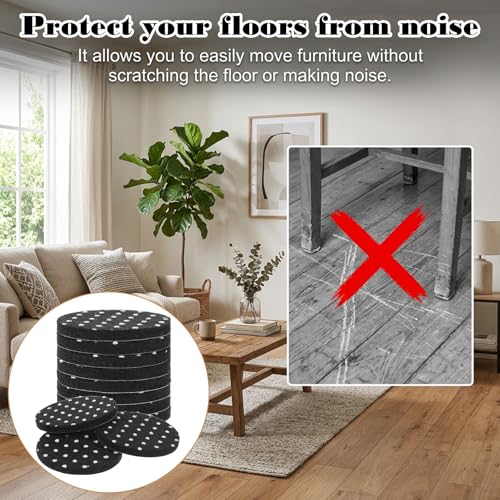12Pcs Furniture Felt Pads for Hardwood Floors, 2 inch x 2 inch Self Adhesive Round Furniture Leg Pads Anti Scratch Floor Protectors for Hardwood Floors (Black)