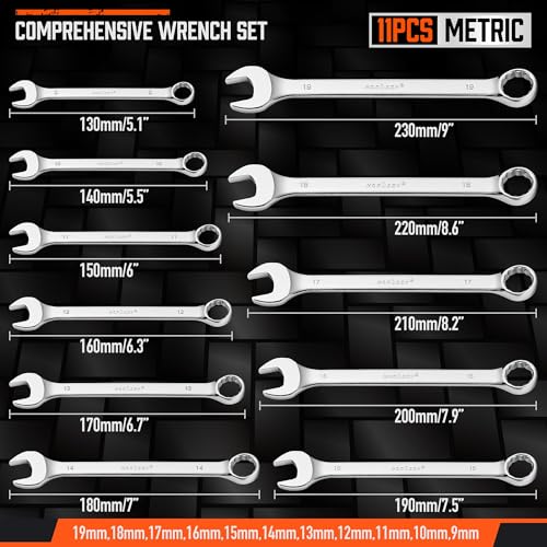 HORUSDY 22-Piece Wrench Set, Metric & SAE, 9mm - 19mm, 1/4" - 7/8", Combination Wrenches Set with Storage Rack, 12 Point Chrome Vanadium Steel - style: 22-Piece Wrench Set(Metric&SAE)