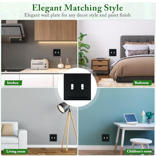 Matte Black Decorative Outlet Covers Wall Plates, Bamboo Fiber Light Switch Covers, Natural Material Electric Receptacle Switch Plate Outlet Cover of various styles (2 Gang Toggle 2 Pack) - size: 2 Gang Toggle 2 Pack