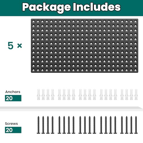 EVERHANGER Metal Pegboard Panels 24" x 12", Heavy Duty Peg Board for Garage - size: 5 Pack 24" x 12"