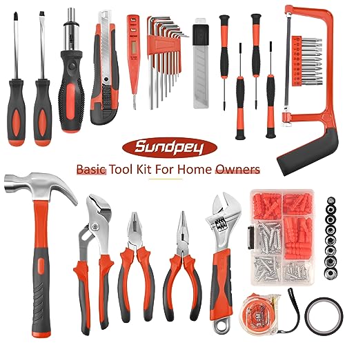 Sundpey 148 Pcs Portable Basic Hand Repair Home Tool Kit Set with Case Red - color: Red