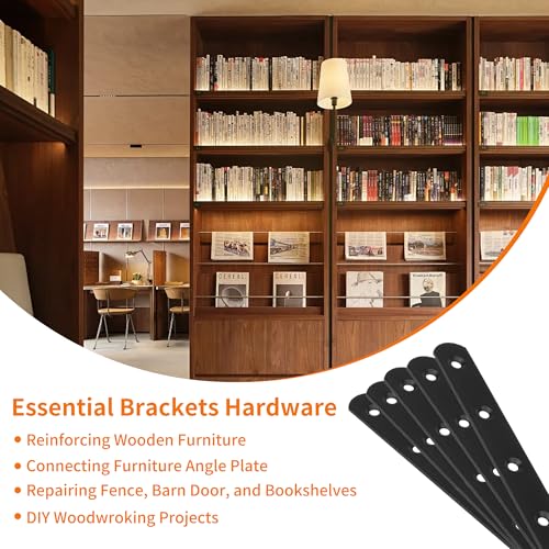 24Pack Straight Brackets Black Mending Plate 10In Metal Brackets for Brace - size: 12 Inch (24 Pack)