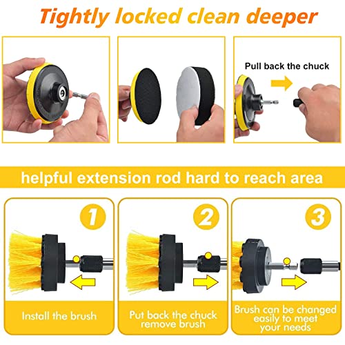 45 Piece Drill Brush Attachment Set, All Purpose Power Clean Scrubber Brush, Scrub Pads & Sponge with Extend Long Attachment for Bathroom, Kitchen,Grout,Tub,Tile,Corners, Auto